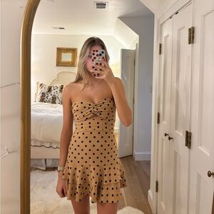 Tan and black polka dot mini dress